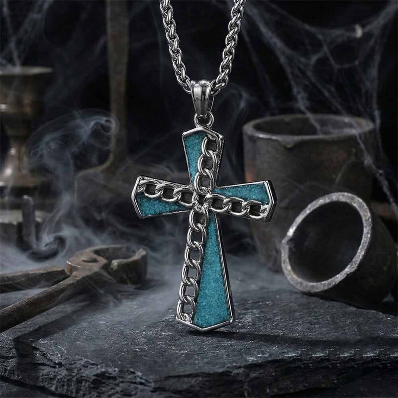 Chain Turquoise Cross Stainless Steel Pendant