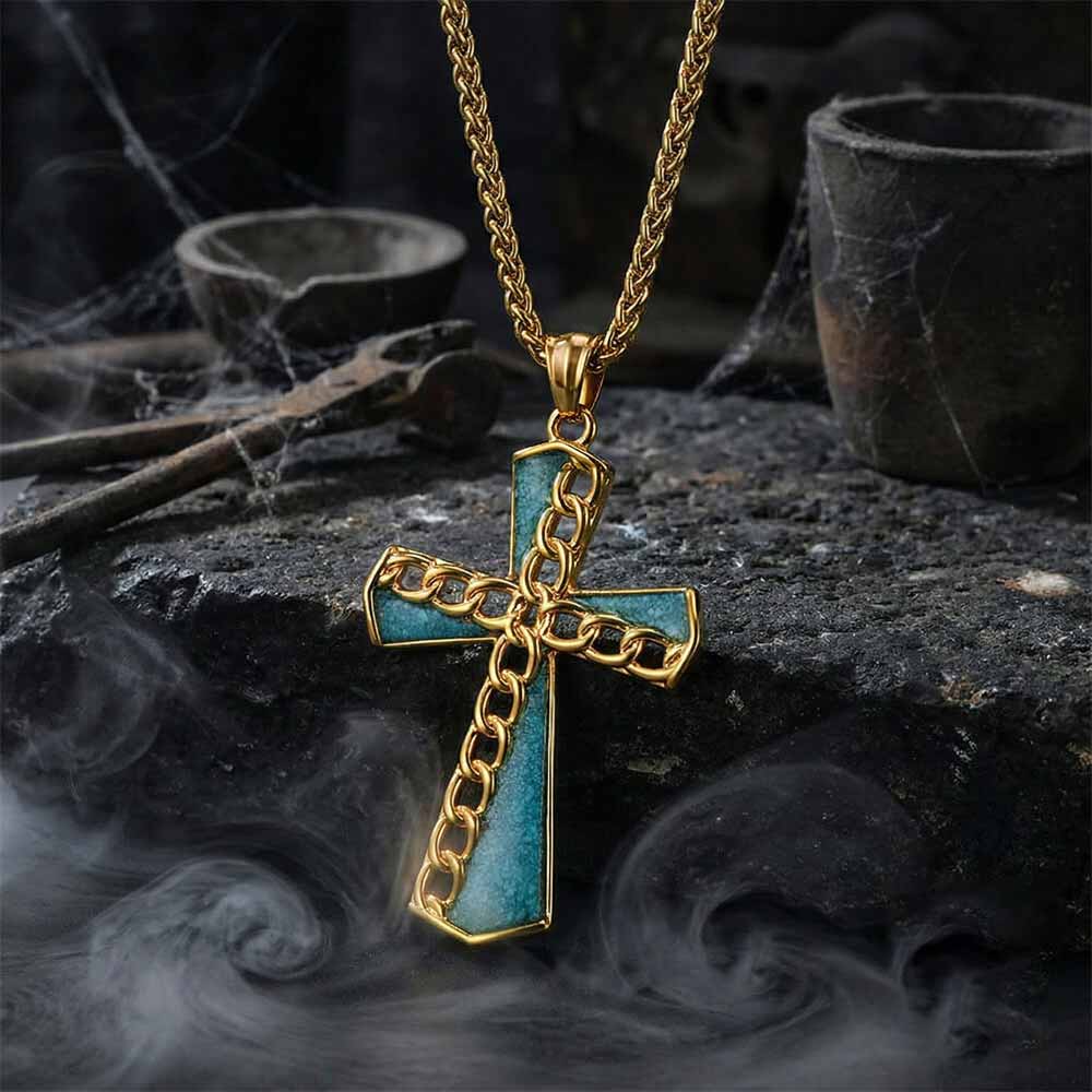 Chain Turquoise Cross Stainless Steel Pendant