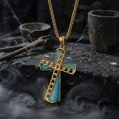 Chain Turquoise Cross Stainless Steel Pendant