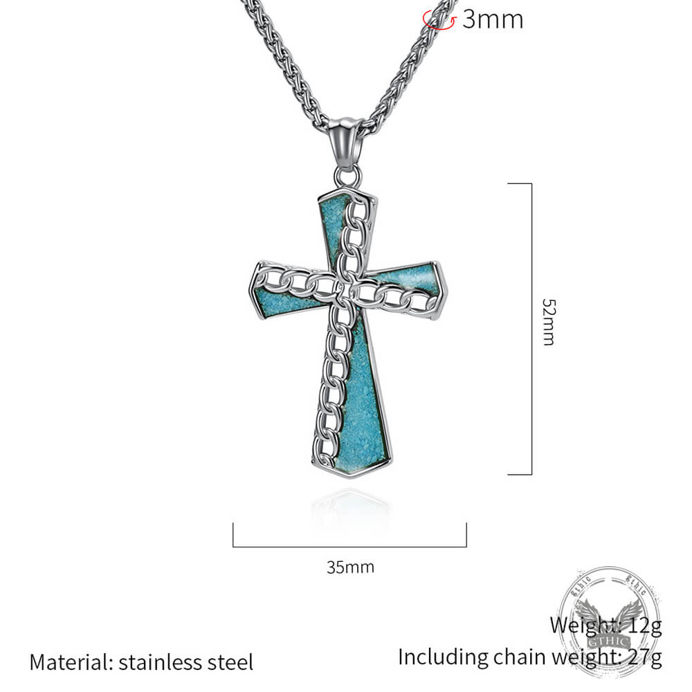 Chain Turquoise Cross Stainless Steel Pendant