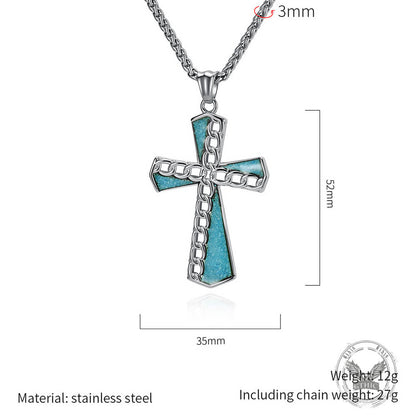 Chain Turquoise Cross Stainless Steel Pendant
