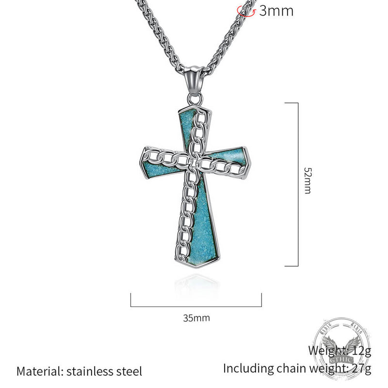 Chain Turquoise Cross Stainless Steel Pendant