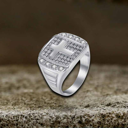 Cross Diamond-set Stainless Steel Ring