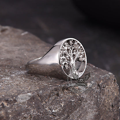 Gem Hollowed Tree of Life Stainless Steel Viking Ring
