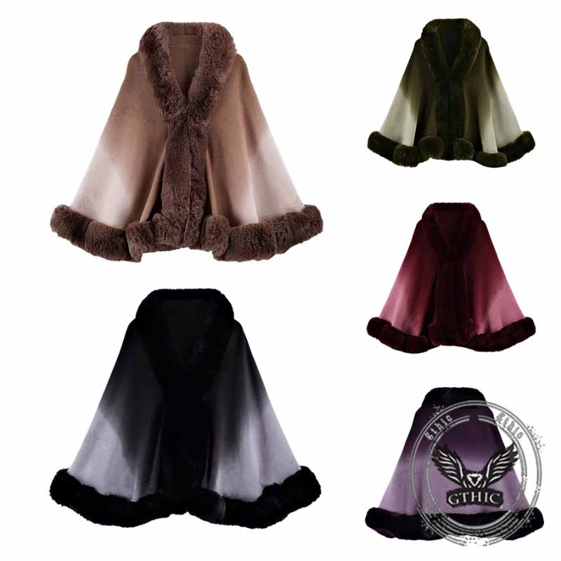 Gradient Color Fur Collar Loose Knitted Shawl