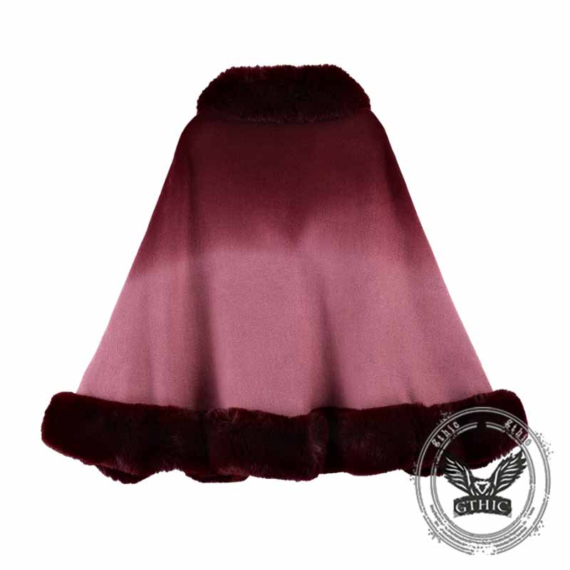 Gradient Color Fur Collar Loose Knitted Shawl