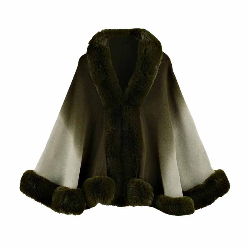 Gradient Color Fur Collar Loose Knitted Shawl