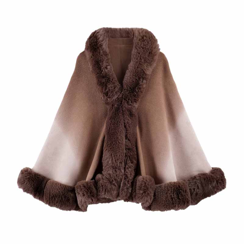 Gradient Color Fur Collar Loose Knitted Shawl