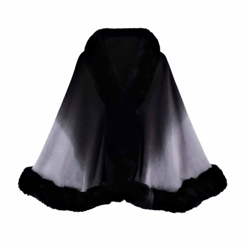 Gradient Color Fur Collar Loose Knitted Shawl