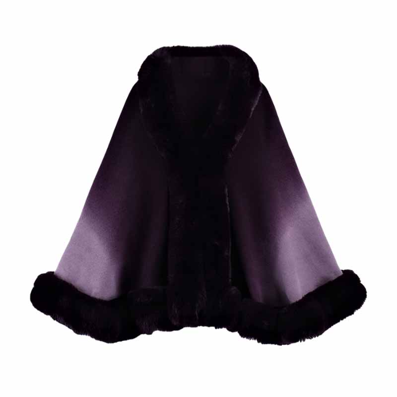 Gradient Color Fur Collar Loose Knitted Shawl