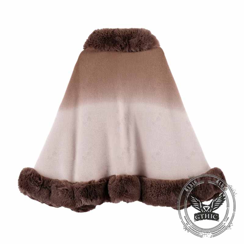 Gradient Color Fur Collar Loose Knitted Shawl