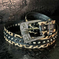 Leopard Print Rivet Splicing Pu Leather Belt