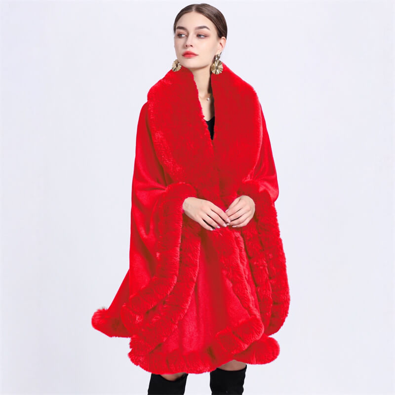 Plush Collar Loose Long Cape Shawl