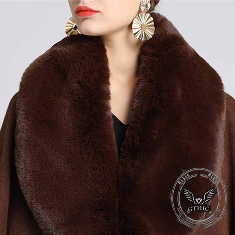 Plush Collar Loose Long Cape Shawl