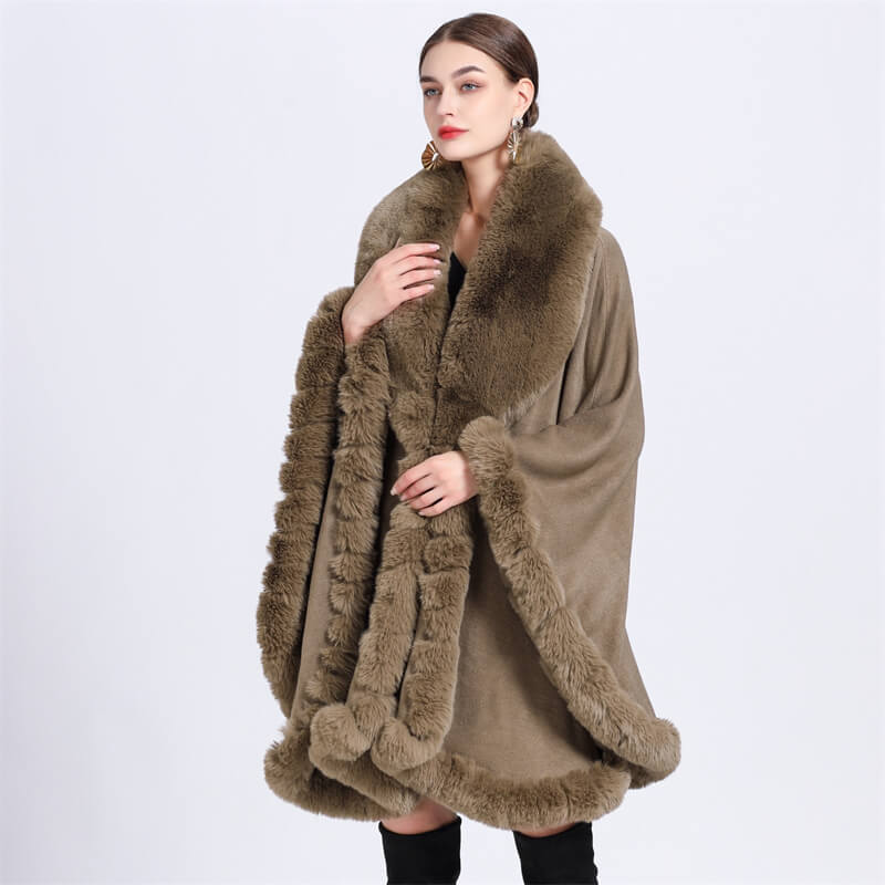 Plush Collar Loose Long Cape Shawl