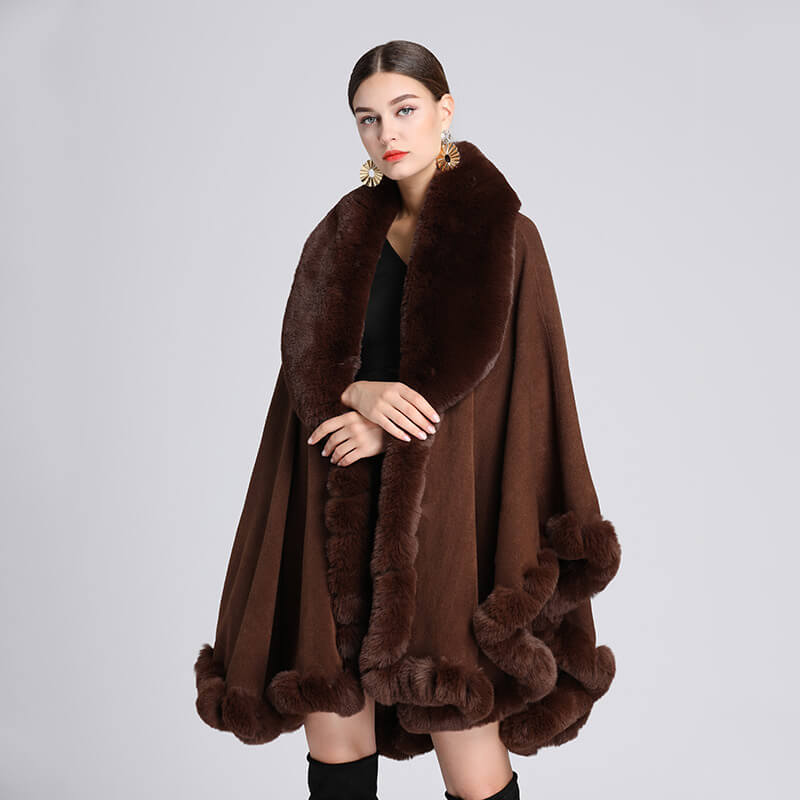 Plush Collar Loose Long Cape Shawl