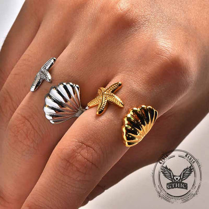 Starfish Shell Stainless Steel Open Ring