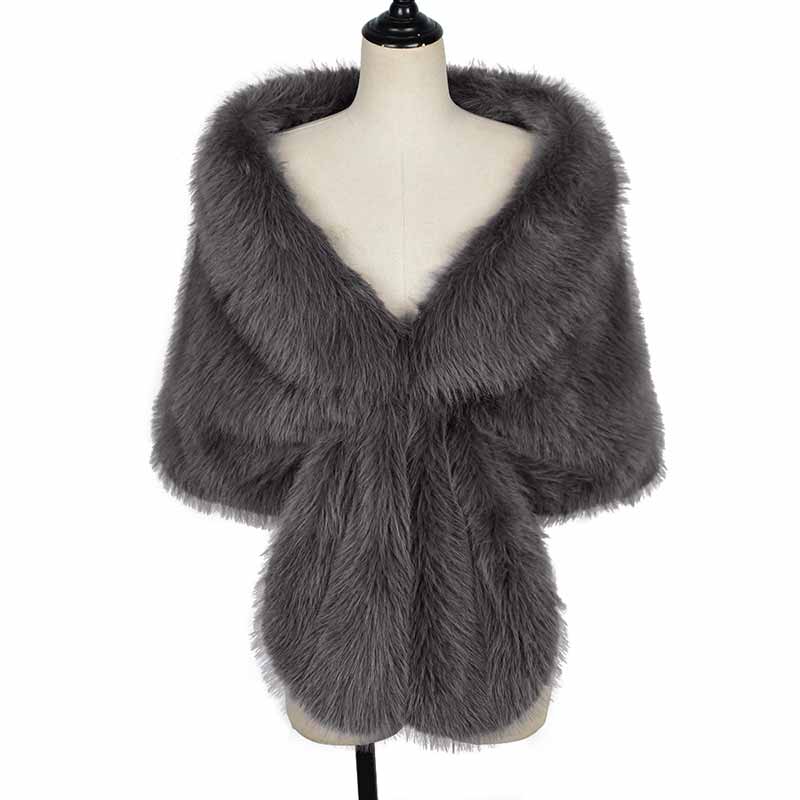 V-neck Faux Fur Party Gown Plush Shawl