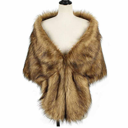 V-neck Faux Fur Party Gown Plush Shawl