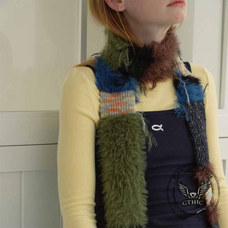 Y2k Colorblock Striped Knitted Tassel Scarf
