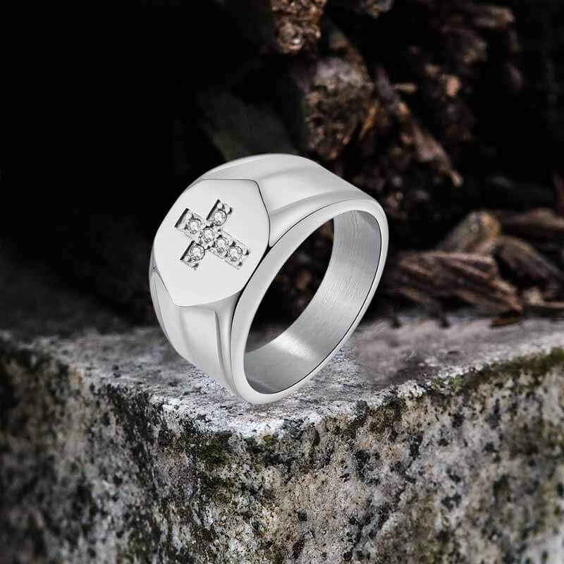 Fashionable Diamond Cross Stainless Steel Ring