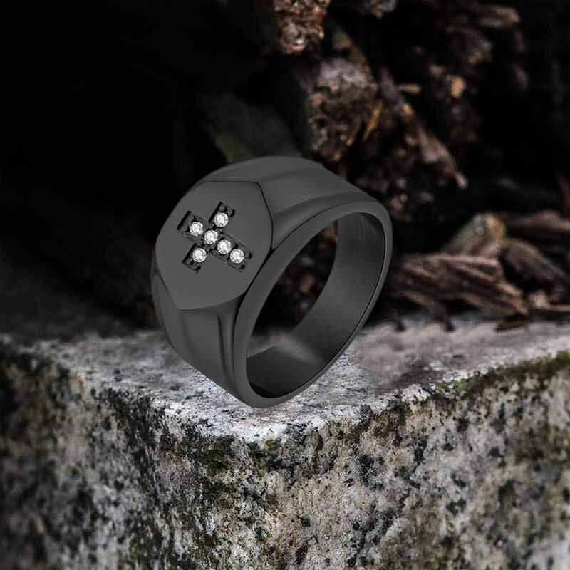 Fashionable Diamond Cross Stainless Steel Ring