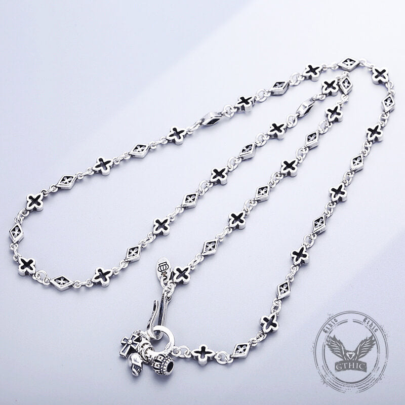Fashionable Mosaic Square Cross Sterling Silver Necklace