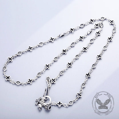 Fashionable Mosaic Square Cross Sterling Silver Necklace