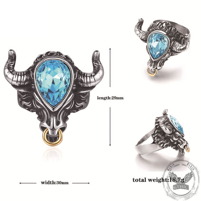 Fashionable Multicolor Gem Bull Head Stainless Steel Ring