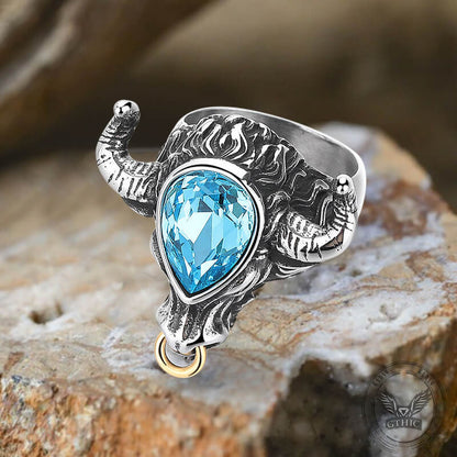 Fashionable Multicolor Gem Bull Head Stainless Steel Ring