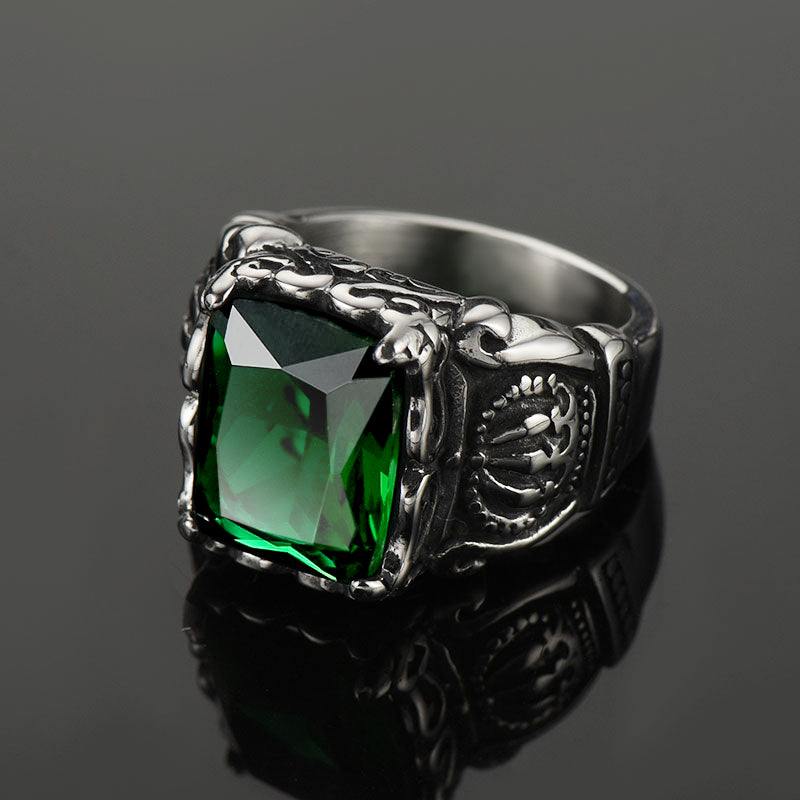 Flash Crystal Crown Green Emerald Ring for