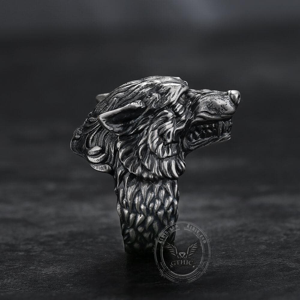 Fenrir Wolf Head Sterling Silver Ring