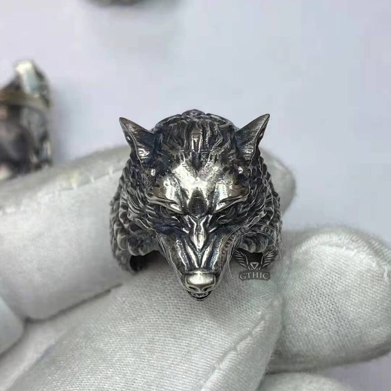 Fenrir Wolf Head Sterling Silver Ring