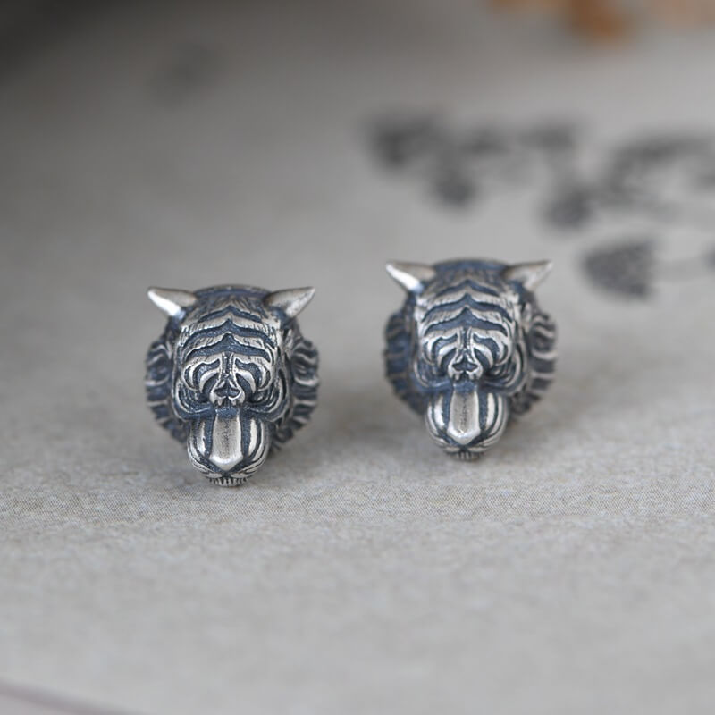 Ferocious Tiger Sterling Silver Earrings