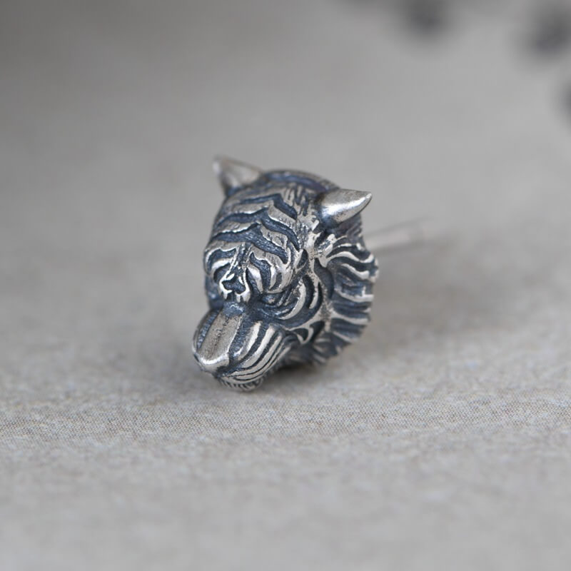 Ferocious Tiger Sterling Silver Earrings
