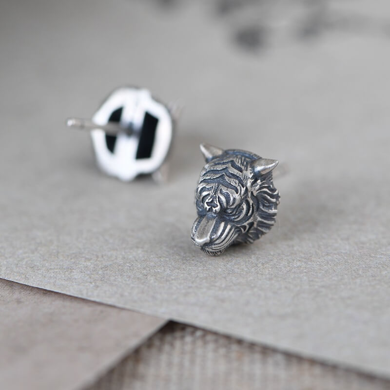 Ferocious Tiger Sterling Silver Earrings