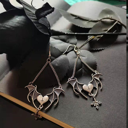 Heart Bat Wing Earrings