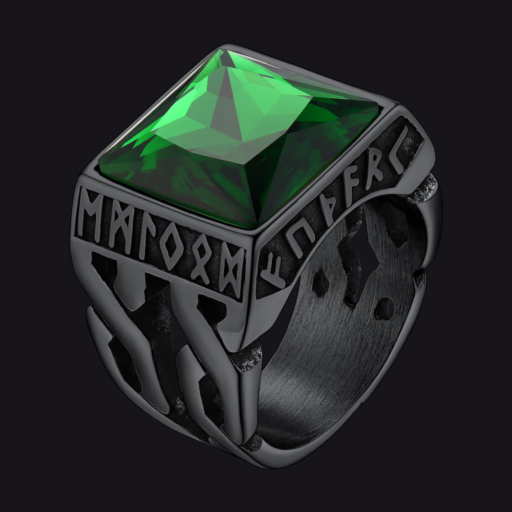 Custom Celtic Gemstone Ring With Runes for
