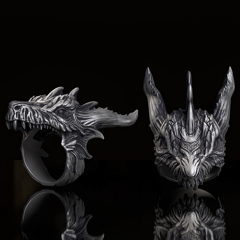 Fierce Dinosaur Head Sterling Silver Ring