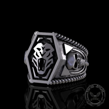 Fierce Tiger Sterling Silver Skull Ring