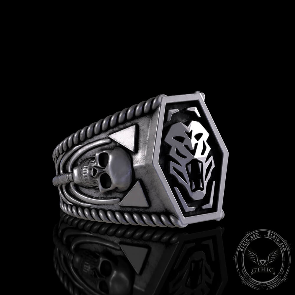 Fierce Tiger Sterling Silver Skull Ring