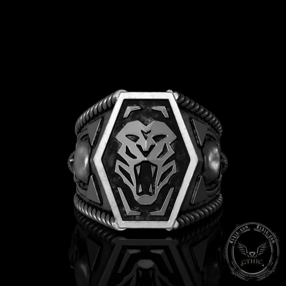Fierce Tiger Sterling Silver Skull Ring