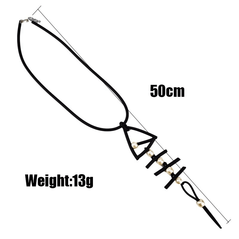 Fish Bone Pendant Necklaces / Gothic Long Necklace / Handmade Rubber Accessories