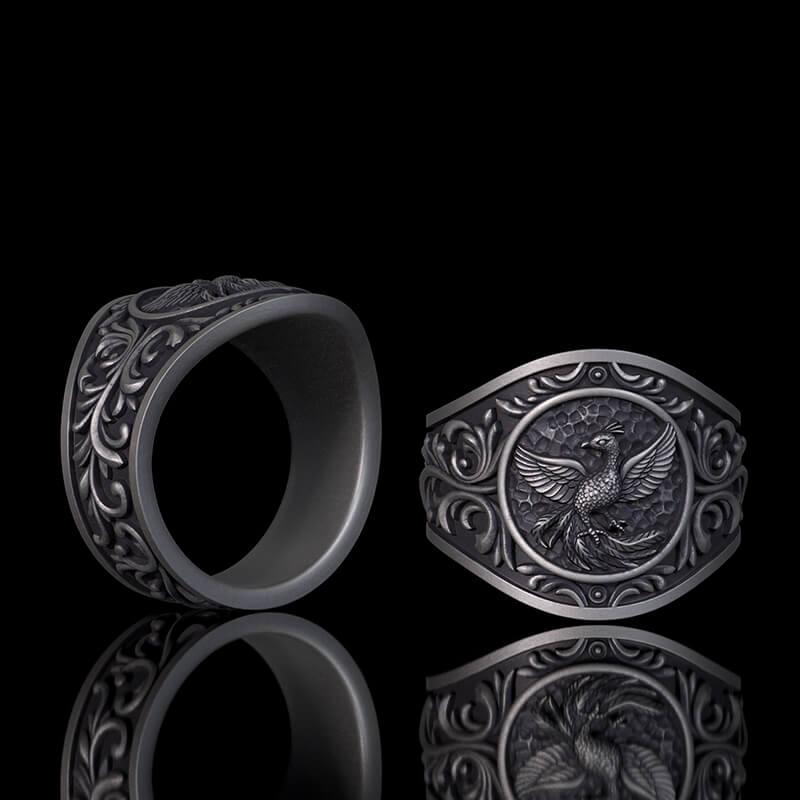 Scrolls Phoenix Sterling Silver Ring