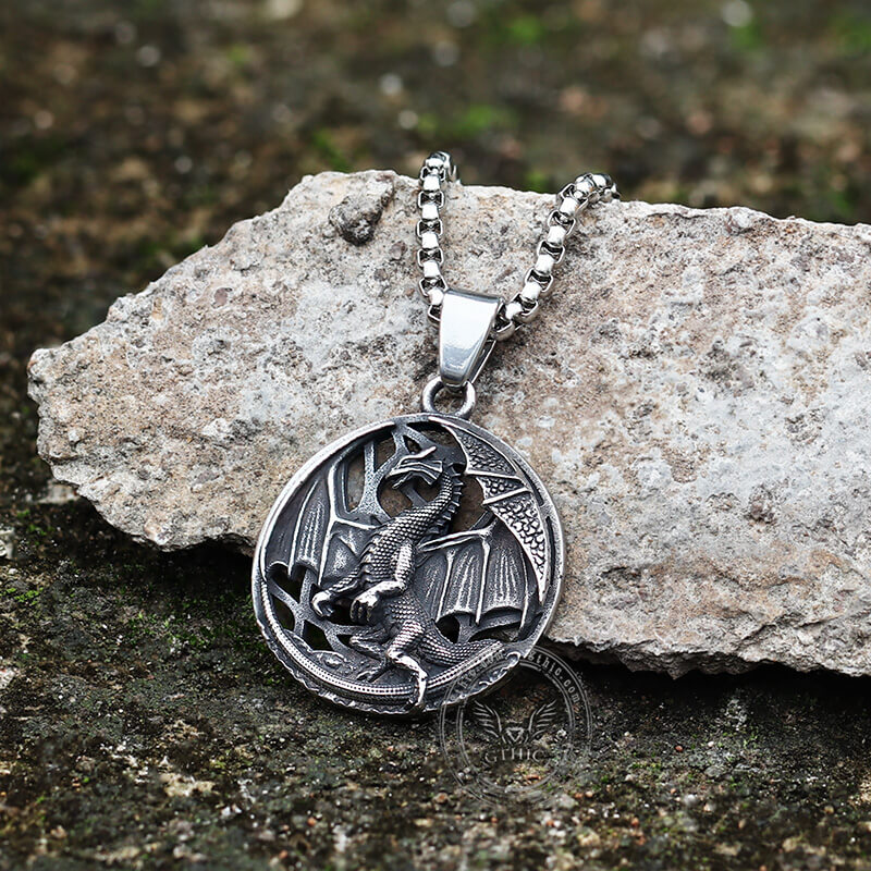 Flying Dragon Amulet Stainless Steel Pendant