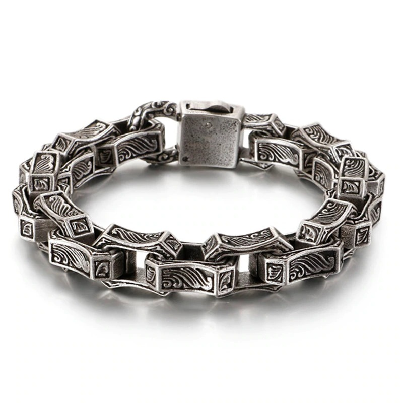 Engraving Square Bracelet / Stainless Steel Cuff Chain / Punk Bangle Jewelry