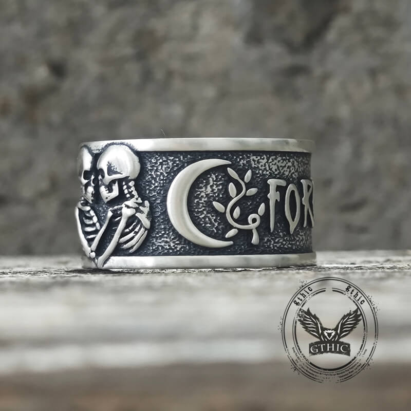 Forever More Wings Hourglass Moon Sterling Silver Skull Ring