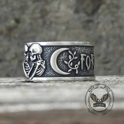 Forever More Wings Hourglass Moon Sterling Silver Skull Ring