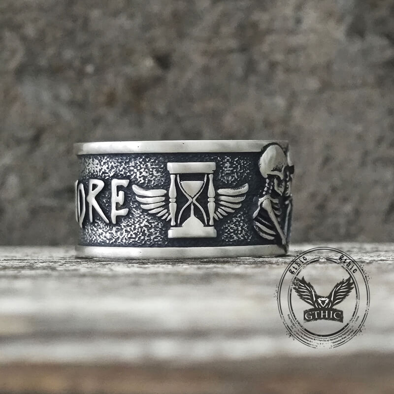 Forever More Wings Hourglass Moon Sterling Silver Skull Ring