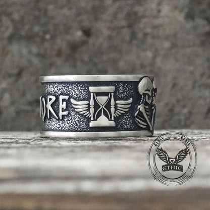 Forever More Wings Hourglass Moon Sterling Silver Skull Ring